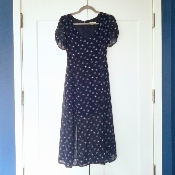 Navy Midi Sheath Dress with Double Slits - Picture 4 of 4